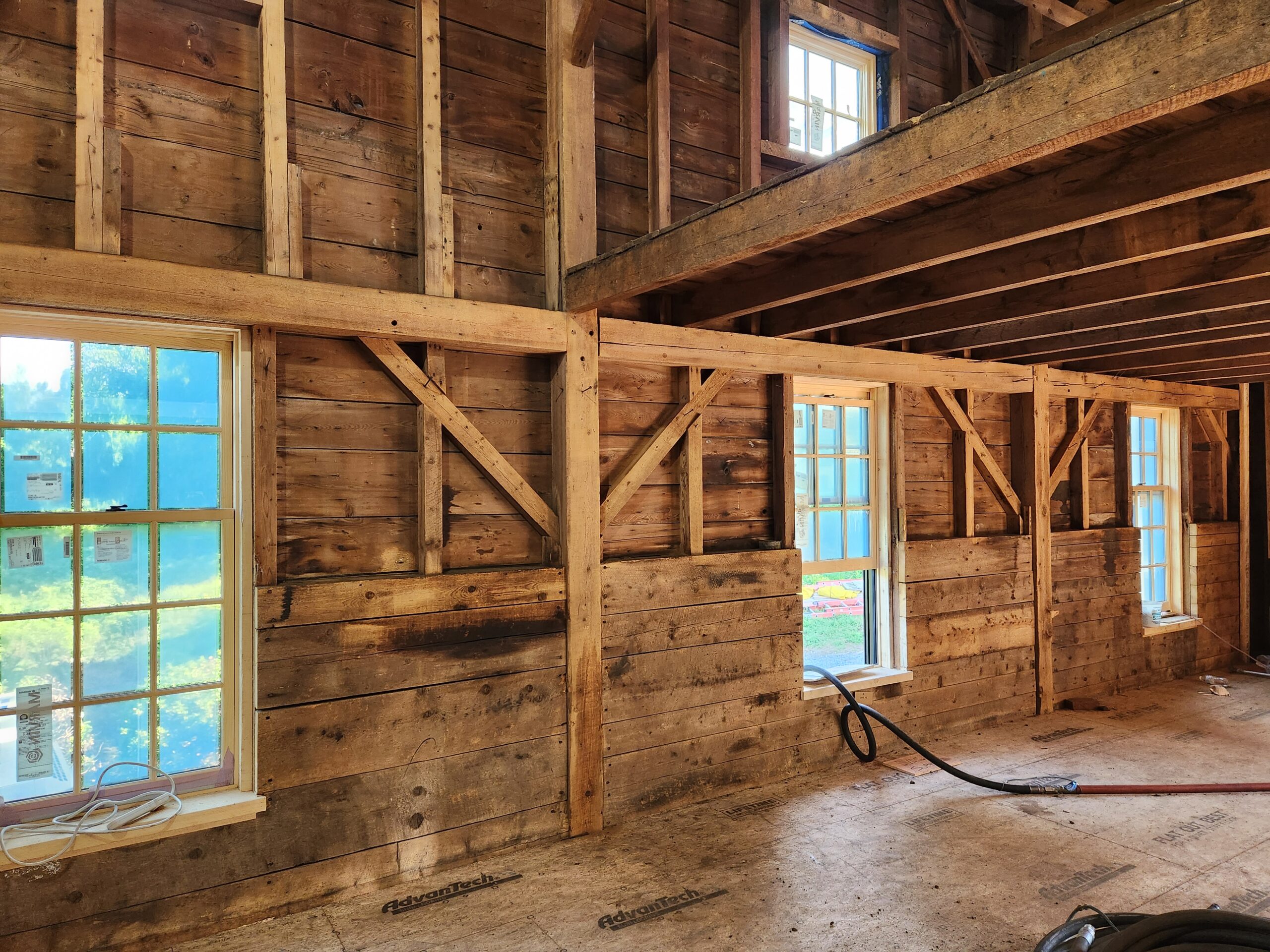 Smoke-damaged timber beams — after